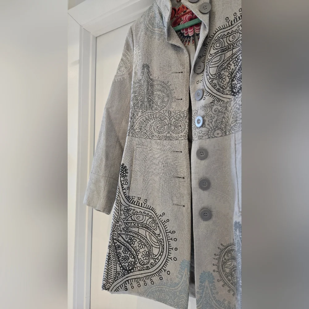 Desigual Gray Paisley Trench Coat - Picture 2 of 7